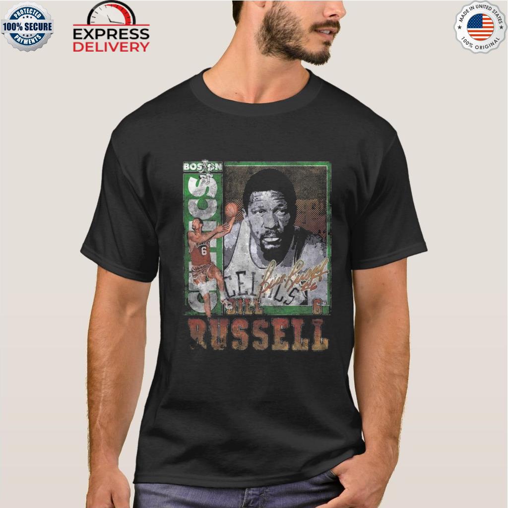 BILL RUSSELL VINTAGE T-SHIRT ALL OVER PRINT. BASKETBALL TEE