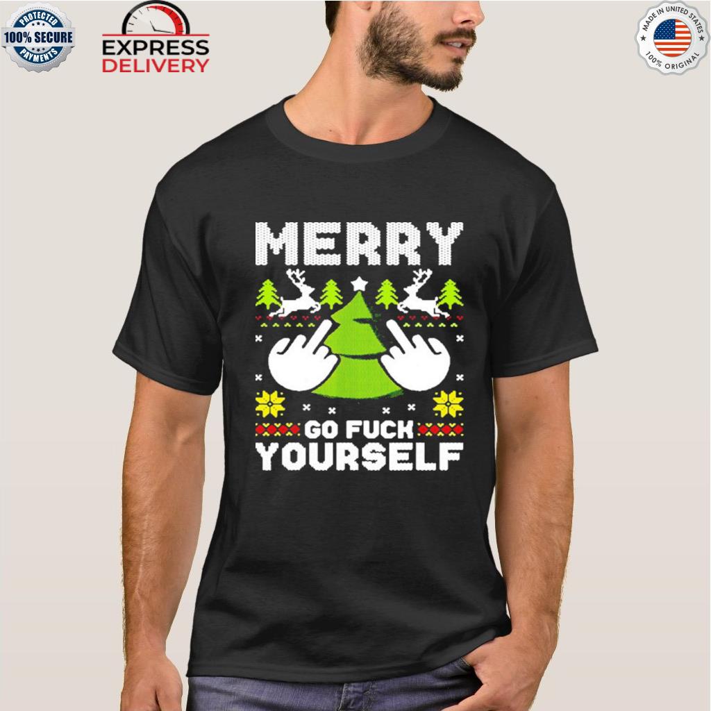Merry go f yourself middle finger ugly Christmas sweater