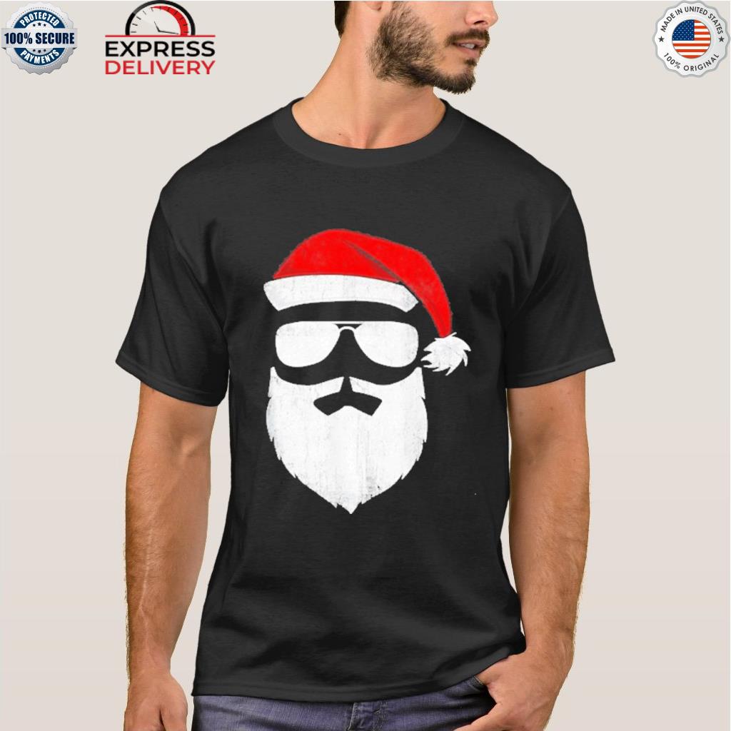 Santa claus face sunglasses with hat beard Christmas sweater