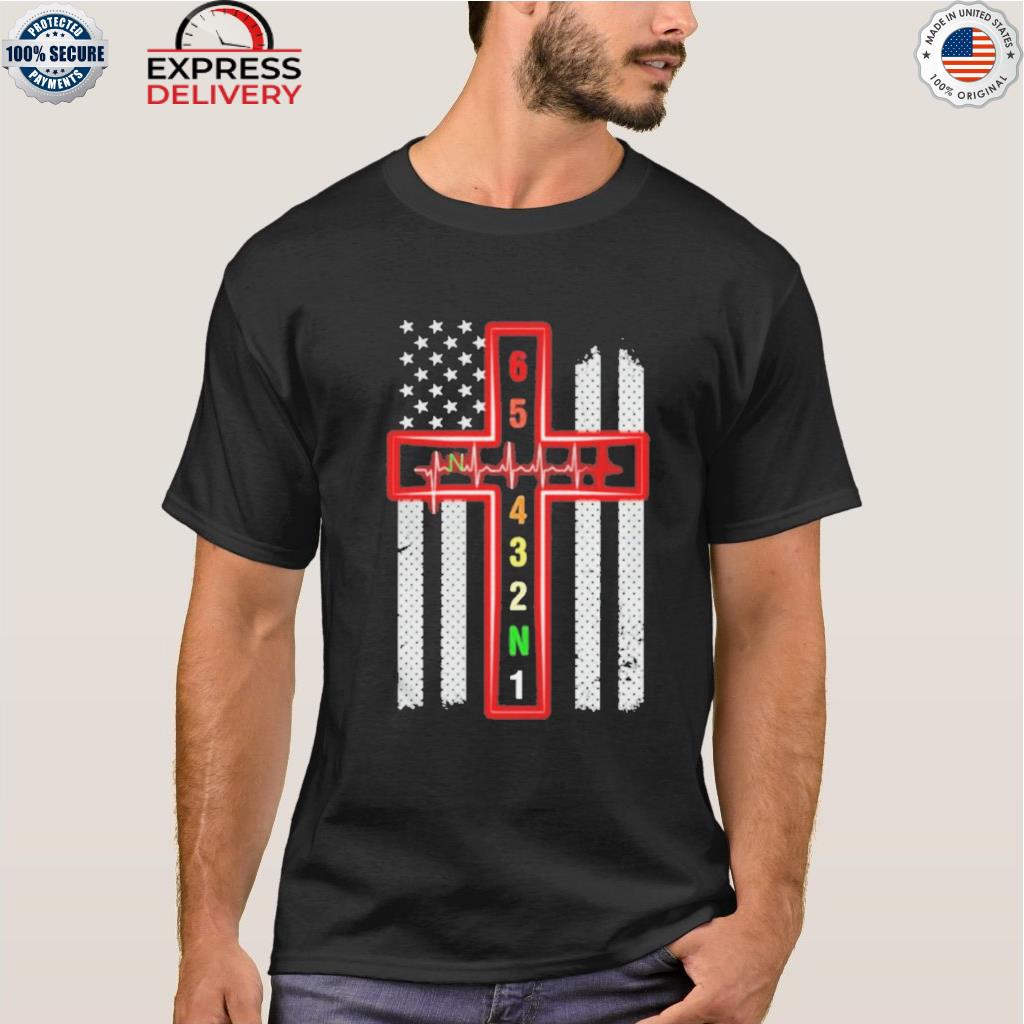 6 5 4 3 2 n 1 jesus heartbeat American flag cross shirt