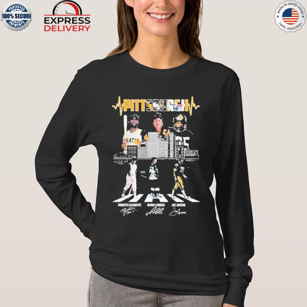 Pittsburgh Roberto Clemente Joe Greene and Mario Lemieux signatures shirt,  hoodie, sweater, long sleeve and tank top