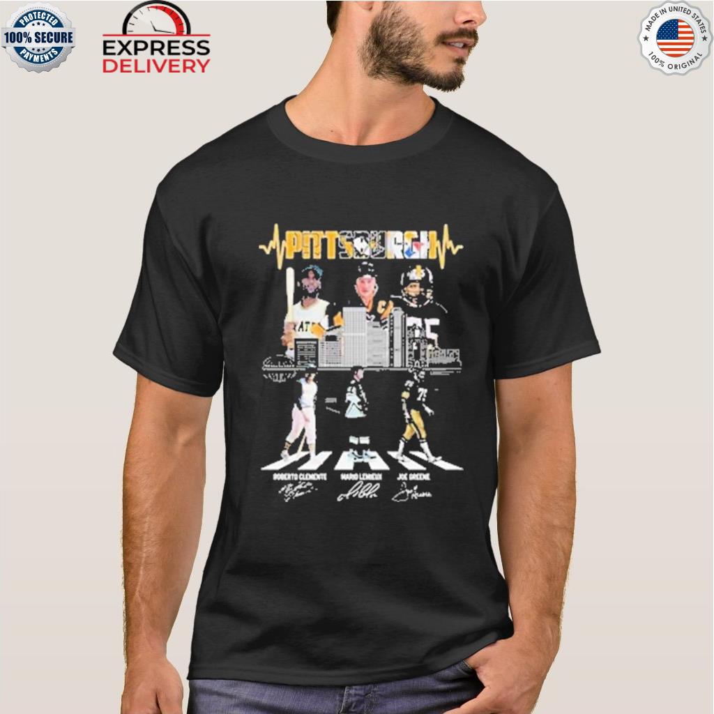 Pittsburgh Mario Lemieux Joe Greene Roberto Clemente signatures shirt