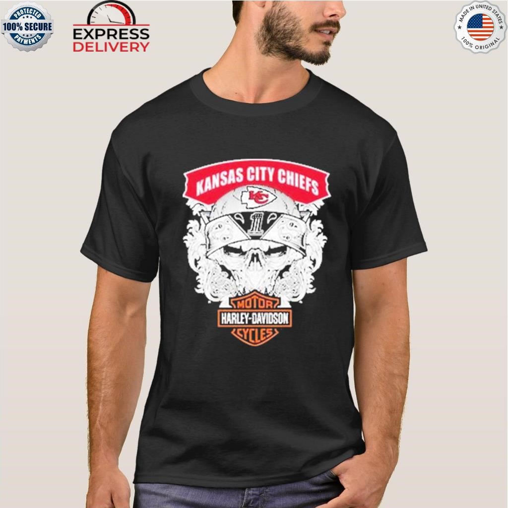 Official skull Kansas city Chiefs nfl football motor harley davidson cycles shirt