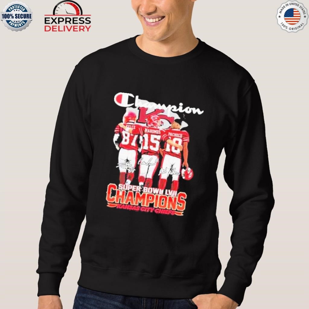 Travis Kelce Patrick Mahomes and Pacheco Super Bowl LVII Champions Kansas  City Chiefs signatures shirt, hoodie, sweater, long sleeve and tank top