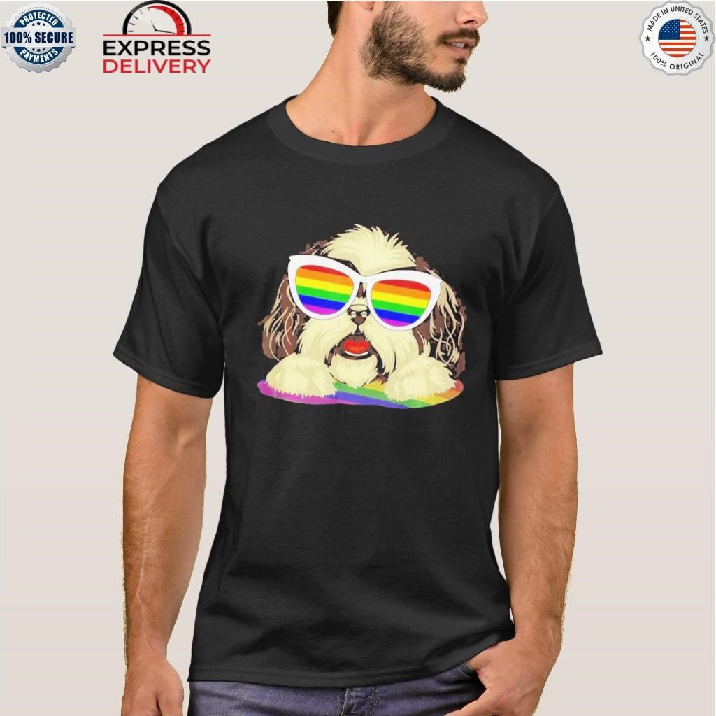 Shih tzu dog gay pride flag sunglasses LGBT dog lovers shirt