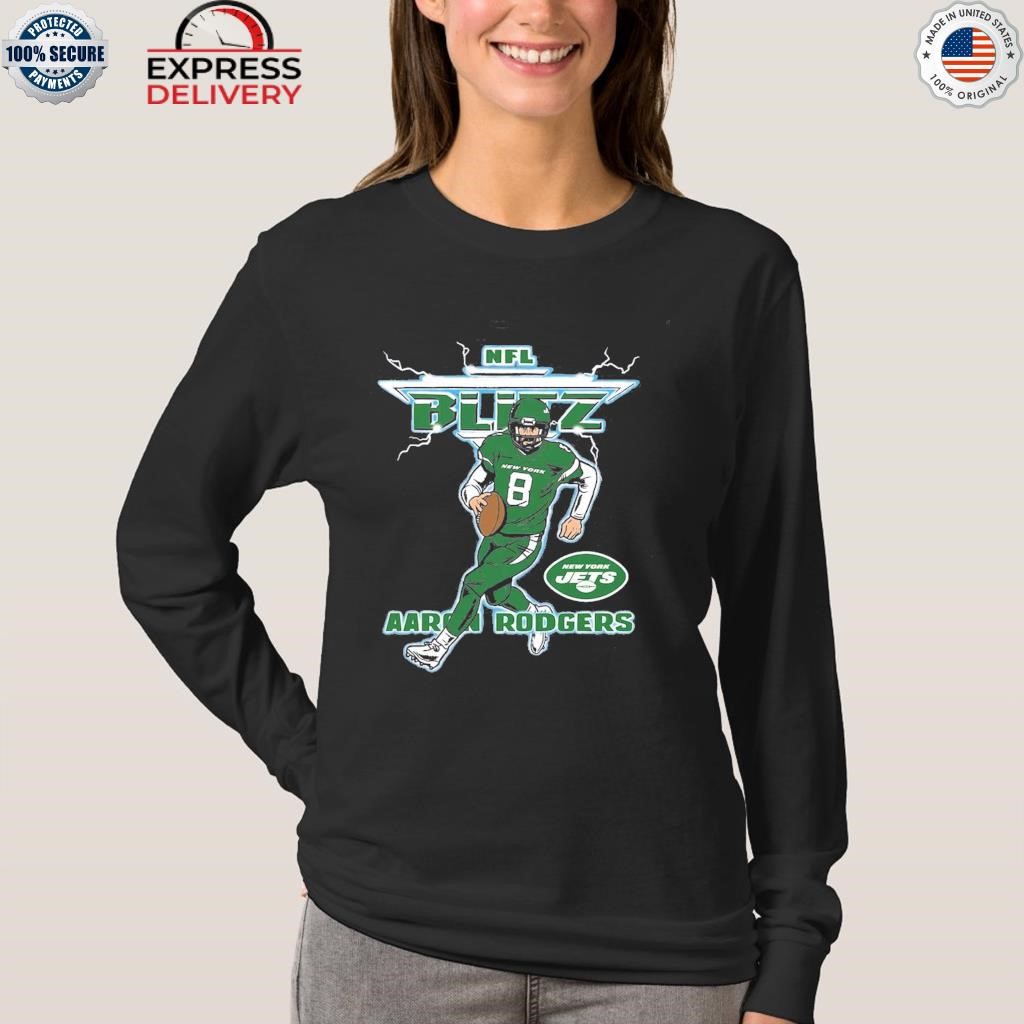 Aaron Rodgers New York Jets Homage Blitz Graphic T-shirt