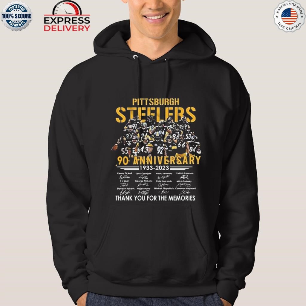 The Pittsburgh Steelers 90th anniversary 1933 2023 thank you for the  memories signatures Pittsburgh Steelers shirt, hoodie, sweater, long sleeve  and tank top