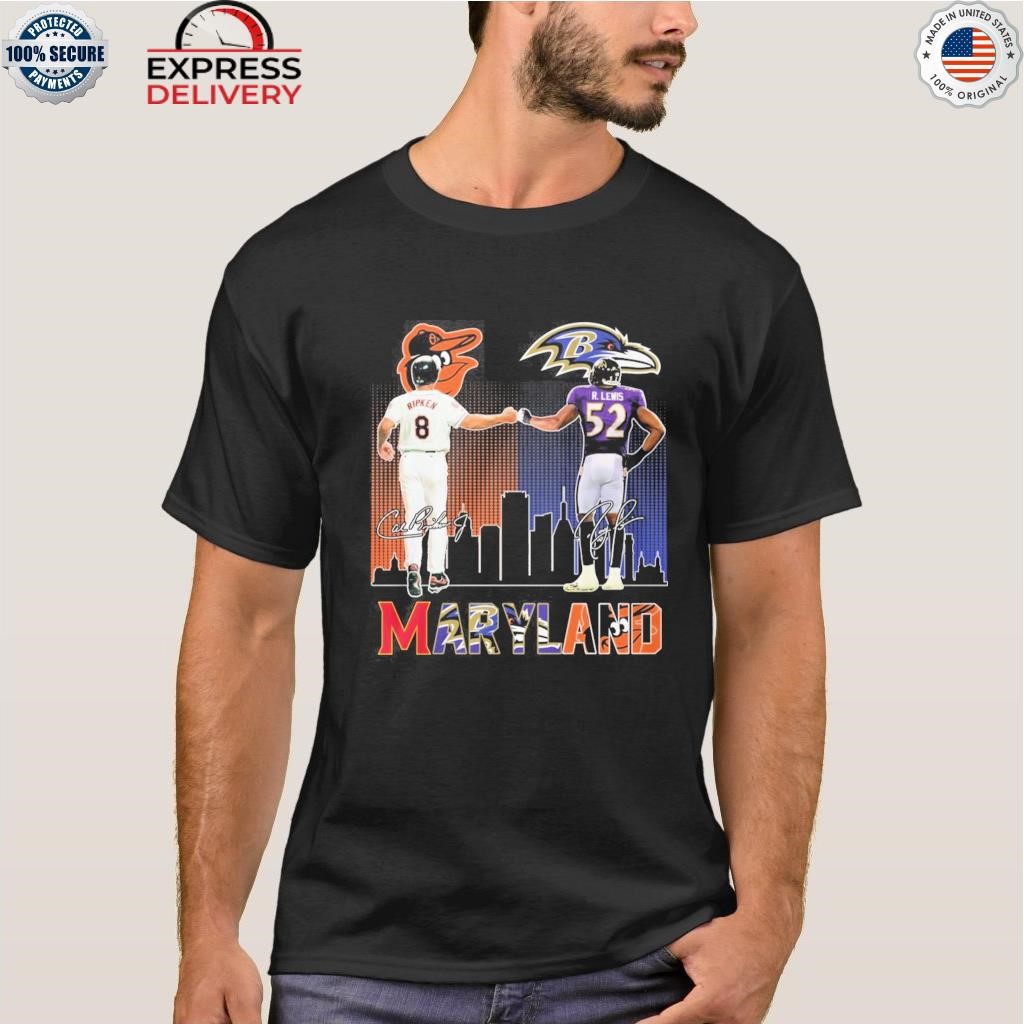 Maryland ripken orioles and lewis baltimore ravens logo signatures shirt,  hoodie, sweater, long sleeve and tank top