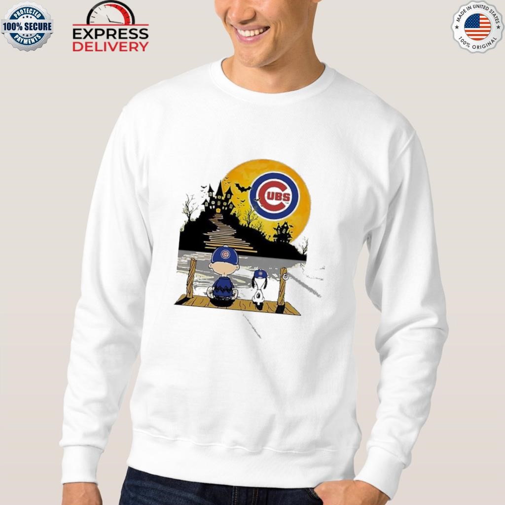 Snoopy charlie brown sit under moon chicago cubs halloween shirt