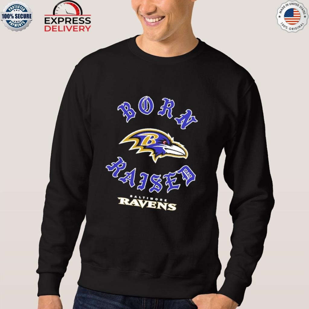 Unisex Born x Raised Black Baltimore Ravens T-Shirt Size: Extra Large