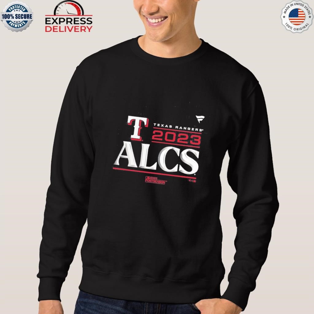 Texas rangers fanatics branded black 2023 alcs locker room shirt